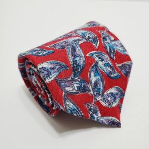 Santavelli Necktie Red Geometric Pattern Men's Silk Neck Tie 62x3.75"